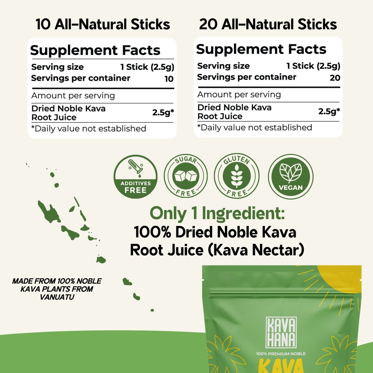 Kava Nectar Classic Edition Stick Packs (20 All-Natural Sticks) - Kavahana
